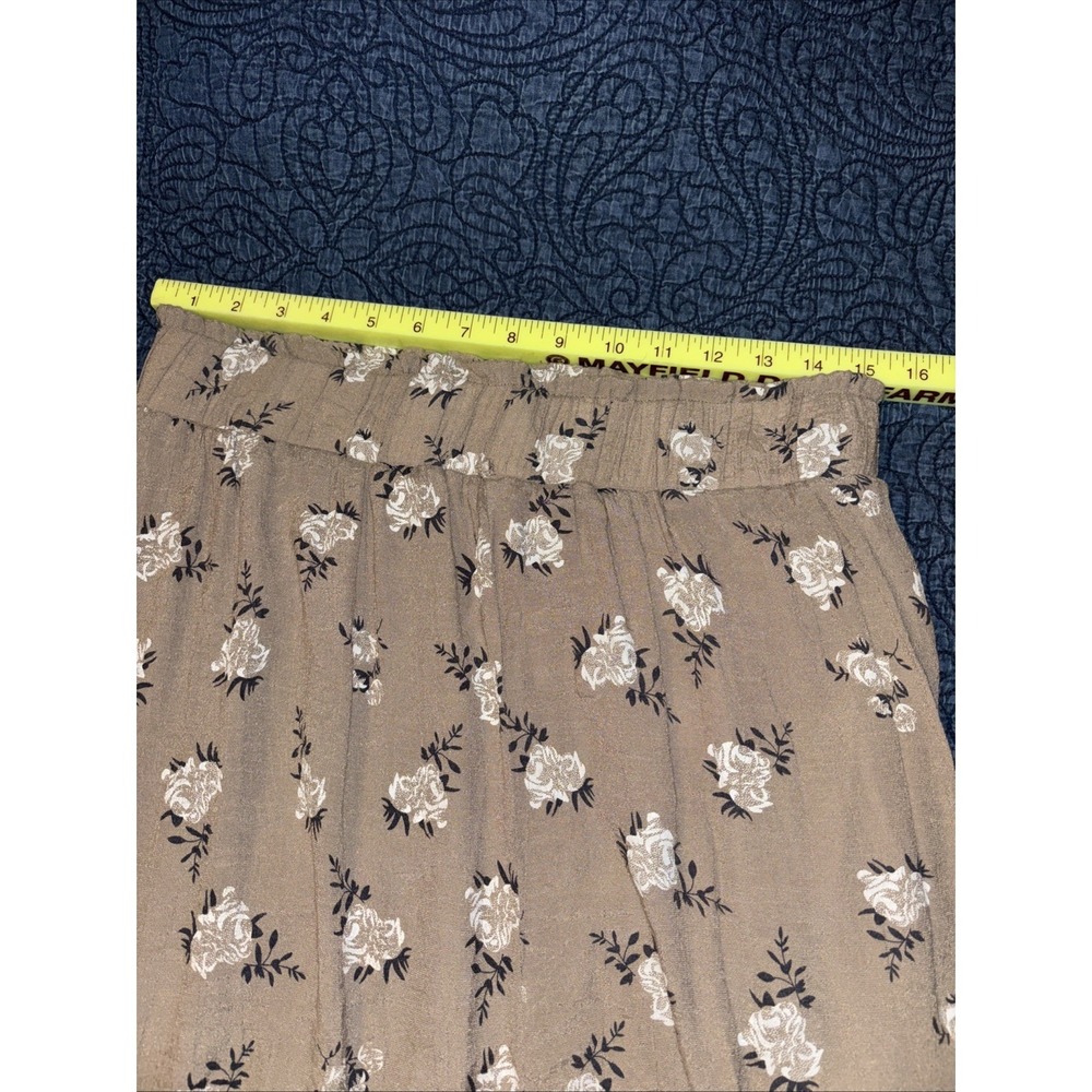 Bibi XL Tan Ivory Green Floral Midi Skirt Cottagecore Prairie Boho Slit Pull On - Picture 11 of 12